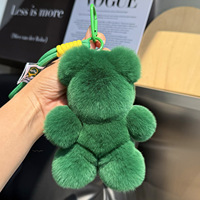 Porte-clés ours en peluche Z, pendentif ours en fourrure de lapin, poupée en peluche moelleuse de 15 cm, jouet ours en fourrure douce de dessin animé