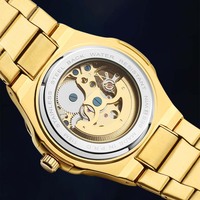 Montre mécanique pour homme, boîtier ouvert, cadran cœur, bracelet en acier inoxydable doré, avant-gardiste