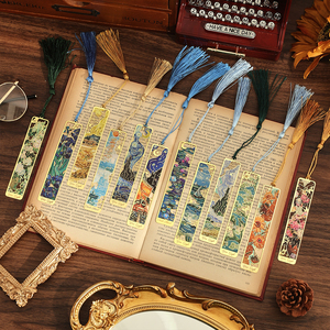 Marcapáginas Metálicos Florales con Borla, Estilo de Pintura Artística de <span class=keywords><strong>Van</strong></span> <span class=keywords><strong>Gogh</strong></span>, Regalos Ideales para Amantes de los Libros, Escritores, Lectores, Mujeres, MOQ Bajo - Product Image 2