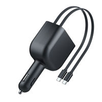 Chargeur de voiture USB rétractable à charge rapide, émetteur FM, appel mains libres, récepteur audio, radio, lecteur MP3 50W pour