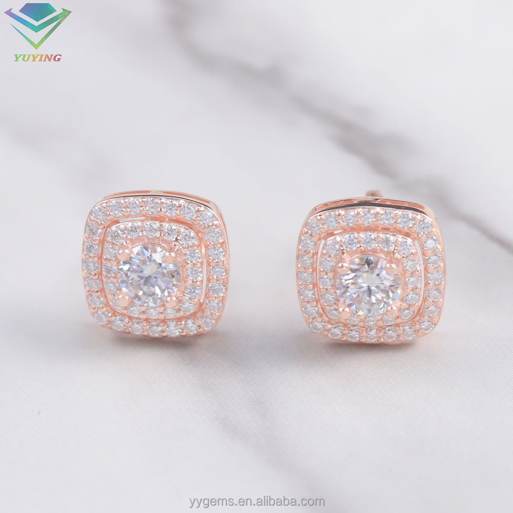 Boucles D'oreilles Clous Dos Vis En Moissanite Véritable 1 Ct - Plaqué Or Jaune 14 Carats - Argent 925