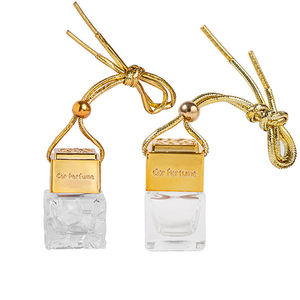 8ml Square Empty Clear Glass Air Freshener Hanging <b>Car</b> Perfume Aroma <b>Diffuser</b> <b>Bottle</b> with Gold Silver Black Cap - Product Image 1
