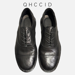 Qhccid Men's <b>Black</b> Leather Derby Shoes <b>Low</b> <b>Heel</b> Business Casual Lace Up Office Wear Spring Style - Product Image 1