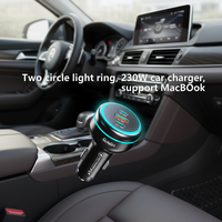 Cargador de Coche SUNDA con Anillo de Luz Azul, PD 3.0, Carga Rápida de 230W, 3 Puertos USB QC3.0, con Reloj Inteligente y Encendedor de Cigarrillos