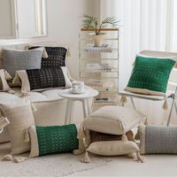 Housse de coussin de canapé multicolore en jacquard brodé à pompons, housse de coussin lombaire, coussin de tête de lit pour canapé, chaise, salon, voiture