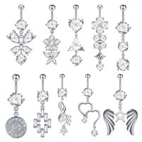 Lingchee acier chirurgical argenté papillon fleur nombril anneaux pendants CZ nombril anneaux pour femmes corps Piercing bijoux