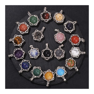 15*20mm batu permata bola <span class=keywords><strong>Merkaba</strong></span> bintang liontin kristal alami bola bulat manik tembaga dibungkus bintang liontin untuk Perhiasan DIY - Product Image 1