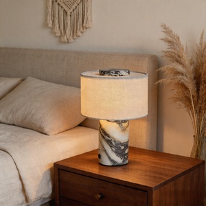 Lampe <span class=keywords><strong>de</strong></span> <span class=keywords><strong>table</strong></span> en marbre rechargeable avec abat-jour en lin, sans fil, à intensité variable au toucher, lumière d'ambiance <span class=keywords><strong>de</strong></span> chevet, lampe <span class=keywords><strong>de</strong></span> bureau cylindrique <span class=keywords><strong>de</strong></span> luxe - Product Image 1