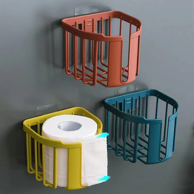 2024 Hot Sale Punch-Free Toilet Paper Shelf Bathroom Kitchen Tissue Box Wall-Mounted Sticky Storage Box Roll Paper Holder