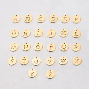DIY时尚饰品配件14k黄金填充6毫米A-Z首字母圆形连接器
