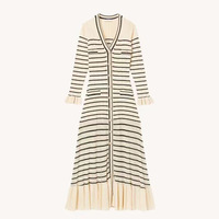 Sandro robe printemps et été nouveau français Slouchy femmes robe mode rayé robe en tricot col en V Slim-fit MIDI jupe