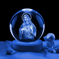 Décoration d'intérieur, boule de cristal gravée au laser 3D, lumière de nuit religieuse, cadeaux parfaits pour la mère, le père, le bébé, les amis