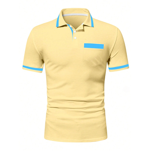 Premium Customizable 100% Cotton Pocket Glossy Jacquard Weave Business Breathable and Quick Dry Short Sleeve Polo Shirt for Men