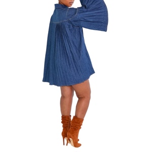 Nuevo Vestido Vaquero Elegante para Mujer, Corte Holgado, con Pliegues y Parches, a la Moda - Product Image 2