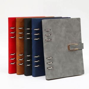 Custom Magnetic Buckle Promotional Business A5 PU Silk <b>Screen</b> Printed Loose-<b>Leaf</b> 6 Ring Refillable Notebook Binder - Product Image 6