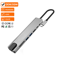 Station d'accueil Type C 8-en-1 en aluminium, charge PD 68W, HDMI 4K, USB 3.0, RJ45, lecteur de cartes SD/TF, hubs USB pour ordinateur portable PC
