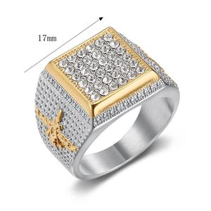 yunnique Hip Hop <b>Ring</b> <b>Titanium</b> Steel Gold Plated Micro Pave Diamonds Men's Jewelry Gift Geometric Cross Design - Product Image 5