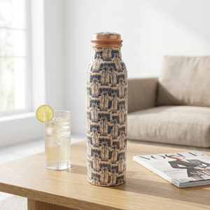 Bouteille en cuivre pour la santé, œuvre d'art Meena, bouteille ayurvédique en cuivre avec impression mandala, bouteille d'eau en cuivre pur, design mandala - Product Image 1