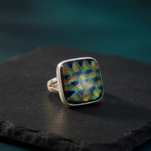 925 Silver Dichroic Glass Modern Daily Wear <b>Statement</b> <b>Ring</b> Women Resizable Gemstone Jewelry Hand-shaped Rainbows Inlay Licensed - Product Image 3