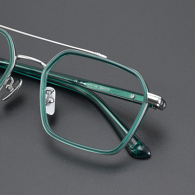 Shenzhen Factory Animal Diamond Rectangle Acetate Titanium Alloy Double Bridge Glasses Frame for Reading Optical Prescription