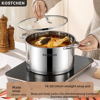 Ensemble de 5 casseroles universelles coréennes en acier inoxydable 201 épaissi, à double fond, pour cuisinière, avec marmite à soupe et ustensiles de cuisson pour friture, pour le marché international