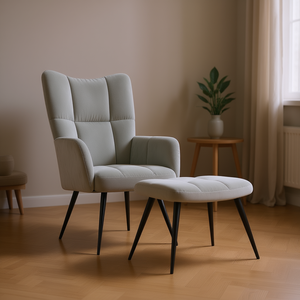 Poltrona Relax in Velluto Grigio Chiaro con Poggiapiedi per Soggiorno, Design Moderno Mid-Century, Gambe in Metallo, Imbottitura in Schiuma - Product Image 2