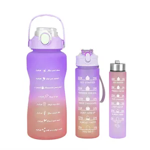 Large capacity plastic BPA free 2 liter 2000ml 900ml 300ml time marker eco friendly water bottle with straw for family