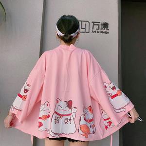 Kimonos Japoneses con Estampado <span class=keywords><strong>de</strong></span> Gato, Cárdigan Holgado Estilo Harajuku, <span class=keywords><strong>Blusas</strong></span> Rosas, Ropa Exterior Femenina, Camisas, Abrigos para Mujer - Product Image 1