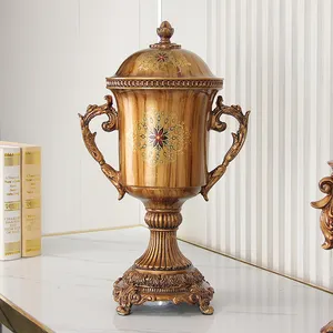 RS024 17.5 inch resin sculpture bronze color trophy flower vase resin family ornaments jar