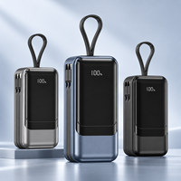 Batterie externe 20000mAh 65W à charge rapide bidirectionnelle avec câble intégré, chargeur portable avec écran numérique pour ordinateur portable, téléphone, tablette