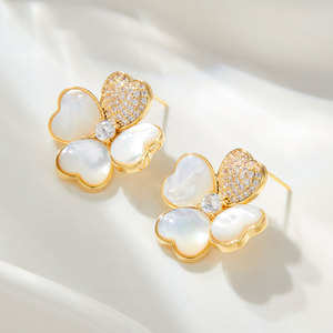 Flower Stud <b>Earrings</b> Natural Seashell Four Leaf Clover 14k Gold <b>Post</b> S925 Silver Needle Fashion Jewelry For Everyday Wear - Product Image 4