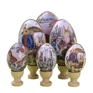 Easter Decoration Candy Colorful Tinplate Eggs Giant Paint Metal Iron Easter Bunny Eggs Bulk