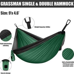 Hamaca Woqi para Acampar al Aire Libre, de Nailon Verde, Portátil, Individual/Doble, Capacidad de 226 kg, Diseño Minimalista - Product Image 4