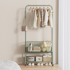 Floor Standing <b>Clothes</b> <b>Rack</b> With Storage Basket Mobile Coat <b>Rack</b> For Bedroom Dormitory Indoor Use - Product Image 1