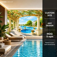 Mural de Pared Personalizado para Piscina, Lienzo al Óleo, Papel Tapiz Tropical para Piscina, Decoración de Pared a Medida para Hotel, Piscina, Spa, Resort