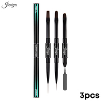 Lot de pinceaux à ongles multifonctionnels à double tête avec manche métallique dégradé, pinceau plat, pinceau ombré et stylo grattoir