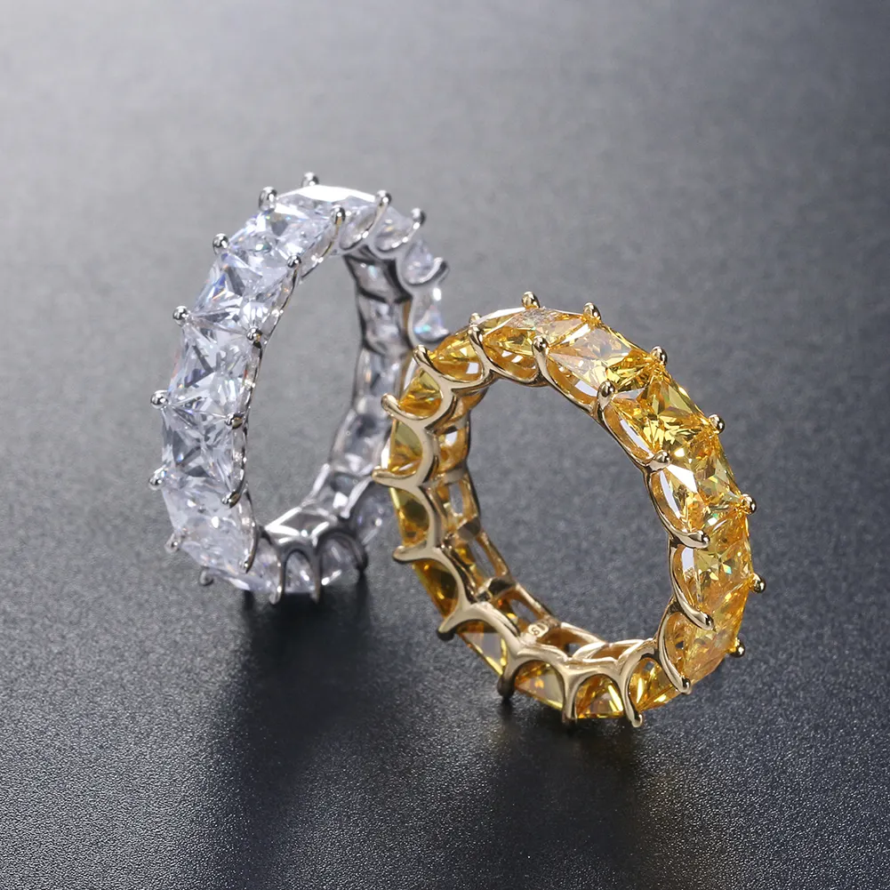 RINNTIN SR48 gioielli pregiati 14K anelli placcati oro all'ingrosso 925 argento Sterling taglio principessa 4A anelli zirconi cubici