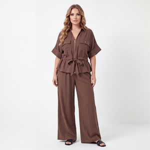 Conjuntos <span class=keywords><strong>de</strong></span> Lino <span class=keywords><strong>de</strong></span> Tallas Grandes para Mujer, Trajes <span class=keywords><strong>de</strong></span> 2 Piezas con Pantalones <span class=keywords><strong>de</strong></span> Pierna Ancha y Cintura Ajustable, Traje <span class=keywords><strong>de</strong></span> Lino a Juego - Product Image 1
