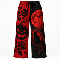 Pantalon large décontracté pour femme, imprimé citrouille, fantôme, chauve-souris, squelette, taille élastique avec cordon de serrage, idéal pour Halloween