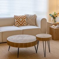 Table gigogne ronde en placage de bois de 31,5 pouces avec pieds en forme d'épingle à cheveux pour salon