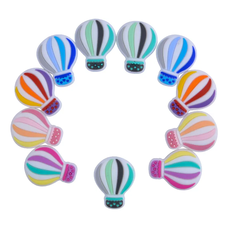 China Wholesale Silicon Supplies Bpa Free Soft Baby Chewing Toy Printed Silicone Beads Hot Air Balloon Baby Teething Bead