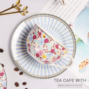 Tazza da caffè e piattino in ceramica Bone China personalizzati in stile fiore all'ingrosso Set di tazze da tè Vintage per regalo di nozze - Product Image 4
