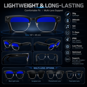 <span class=keywords><strong>Gafas</strong></span> Inteligentes con IA y Cámara, Grabación de Video 1080P, <span class=keywords><strong>Gafas</strong></span> con Bluetooth Antivibración, <span class=keywords><strong>Gafas</strong></span> de Sol con Audio para Vlogging - Product Image 6