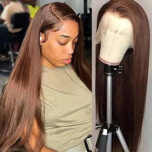 Parrucca anteriore in pizzo 13x4 HD con <span class=keywords><strong>capelli</strong></span> umani senza colla marrone cioccolato Pre-strappata attaccatura dei <span class=keywords><strong>capelli</strong></span> naturali #4 parrucche di colore marrone <span class=keywords><strong>scuro</strong></span> - Product Image 2