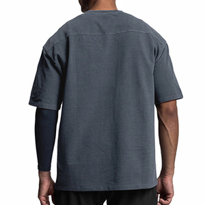 T-shirt ample et épais à épaules tombantes, style streetwear décontracté, coupe carrée, 100% coton, col rond, t-shirt vierge pour homme - Product Image 2