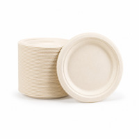 Assiette Ronde Épaisse en Bagasse Blanche, Vaisselle Jetable Sans PFAS, 100% Compostable et Biodégradable, 7 pouces