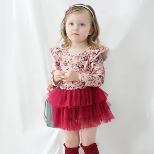 फैशन डिजाइन ओ-गर्दन क्रिसमस वेडिंग पार्टी के जन्मदिन बच्चे लड़की स्तरित टूटू पुष्प पोशाक