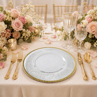 Assiettes de Présentation Rondes en Plastique Transparent Gravées, Classiques et Écologiques, Dorées, pour Mariages, 13 Pouces, Vente en Gros