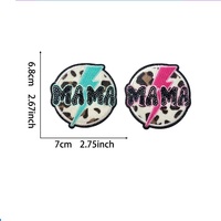 Patch thermocollant personnalisé en stock, motif cœur léopard 'Mama' bleu et rose, à paillettes, petit format, pour sacs et chapeaux DIY
