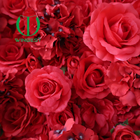 Panel Bunga Dinding 3D 5D Mawar Merah Hydrangea 8x8 Grosir, Latar Belakang Bunga Sutra Buatan untuk Dekorasi Pesta Pernikahan